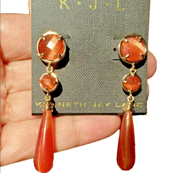 Kenneth Jay Lane Faux Orange Cat's Eye Earrings
